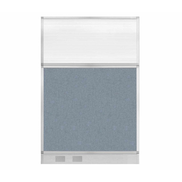 Hush Panel Cubicle Partition 4' x 6' Powder Blue Fabric Clear Fluted Window w/ Cable Channel